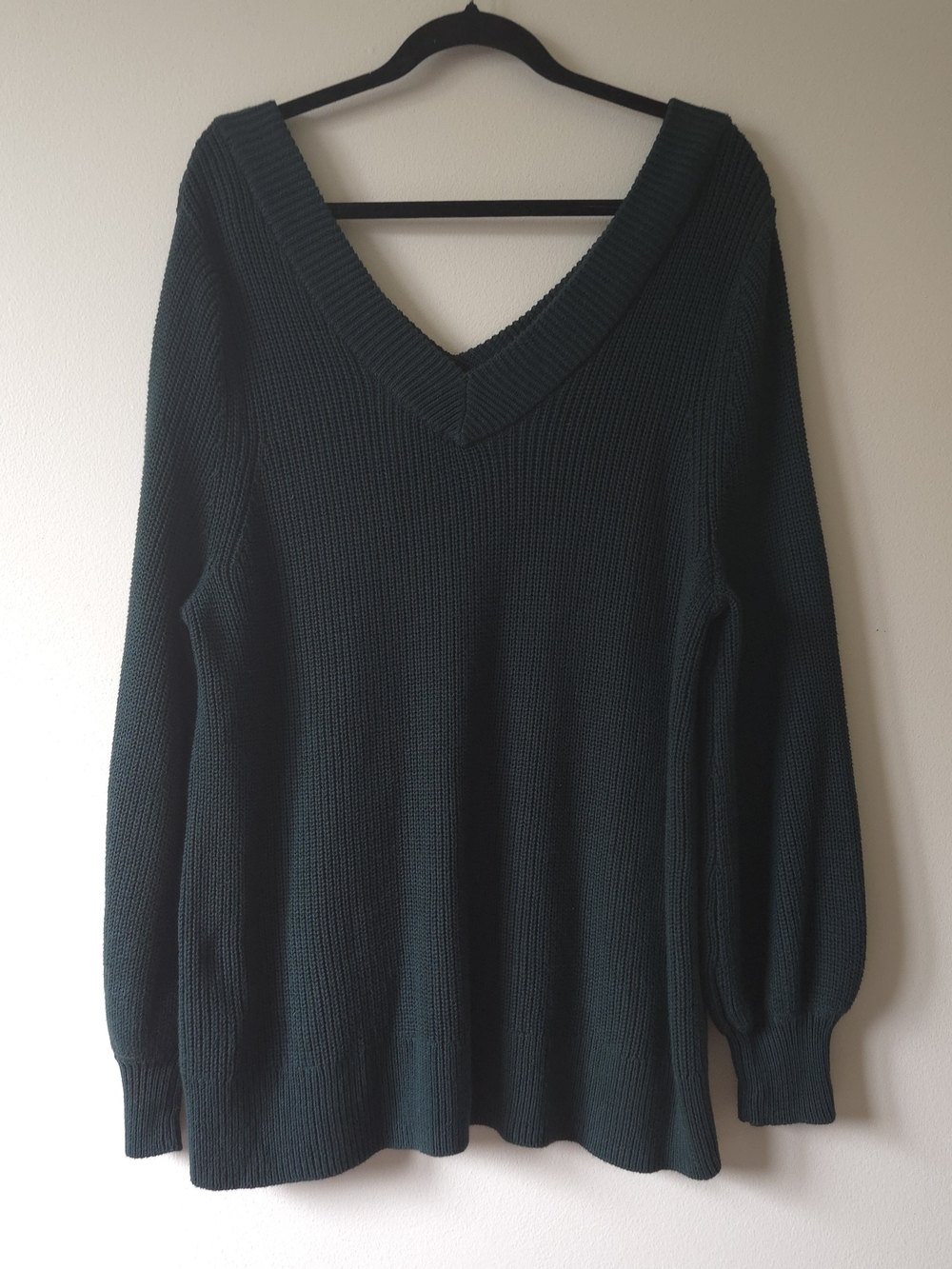 A MTL 1980 Dark Forest Green V-Neck Ribbed Knit Sweater 1X Viscose Cotton Blend